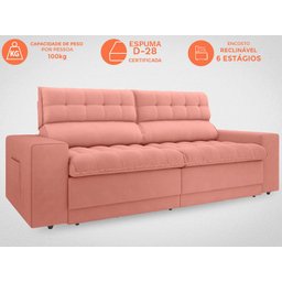 Sofá Daytona 2,30M Assento Retrátil e Reclinável Velosuede Rose - Netsofás - 2