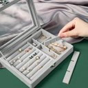 Ver imagem 6 de Estojo Porta Joias Tampa de Vidro Divisórias e Penduradores