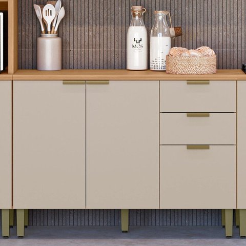 Balcão para Cozinha 120cm com Tampo Selene Marrom/Jequitibá/Off White Fosco