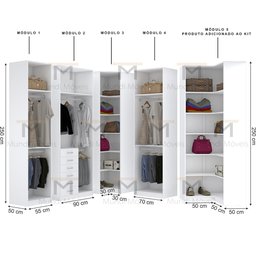 KIT CLOSET COM GAVETEIROS E CABIDEIRO A 2,50 M311.B MUNDI MOVEIS - 2