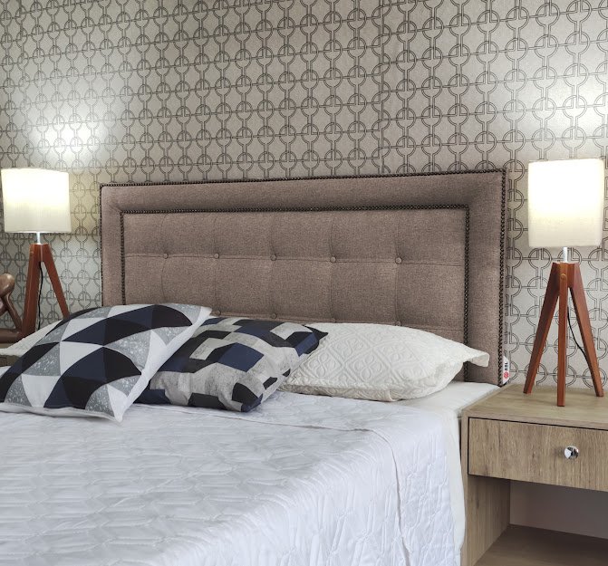 Ver imagem 3 de Cabeceira Casal Estofada Veneza 10 Diamond 2 Linho Bege 140 X 120 RBL