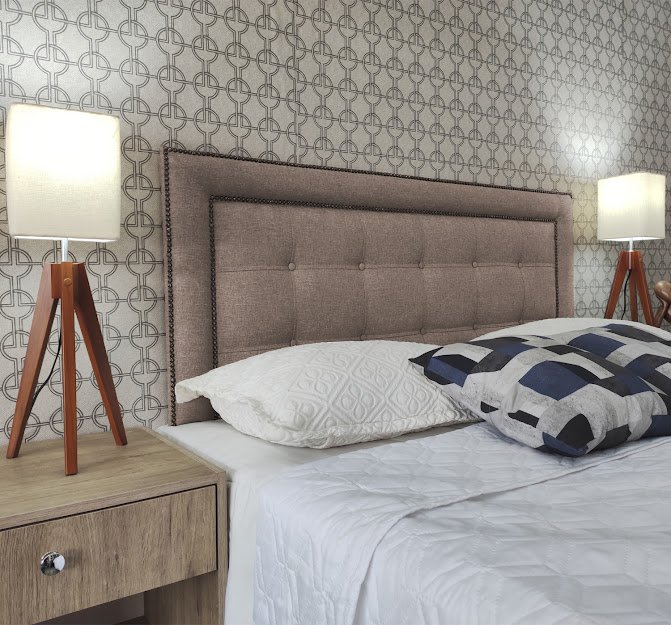 Cabeceira Casal Estofada Veneza 10 Diamond 2 Linho Bege 140 X 120 RBL