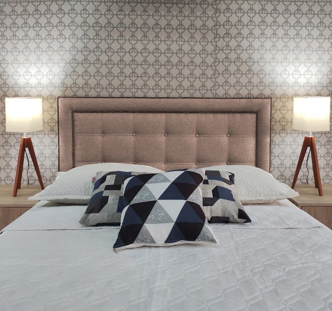 Ver imagem 2 de Cabeceira Casal Estofada Veneza 10 Diamond 2 Linho Bege 140 X 120 RBL