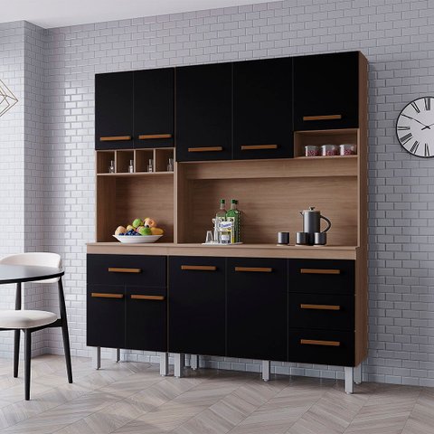 Kit Zínia com Paneleiro 9 Portas 4 Gavetas Cozinha Mb1 180cm