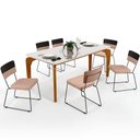 Ver imagem 1 de Mesa De Jantar Capri 160 Off White 6 Cadeiras Allana B05 Faixa Corano Preto Linho Rosê - Lyam