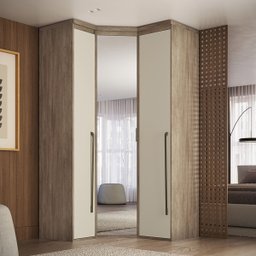 Guarda Roupa de Canto Obliquo Espelho 3 Portas Mdf Lotus Belmax:carvalho/off White - 2