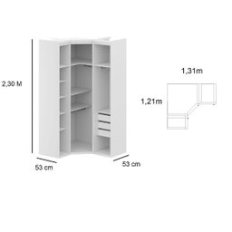 Guarda Roupa de Canto Obliquo Espelho 3 Portas Mdf Lotus Belmax:carvalho/off White - 4