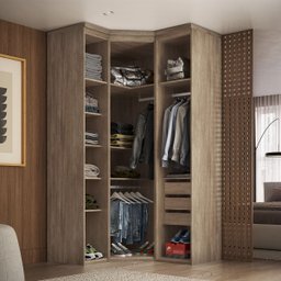 Guarda Roupa de Canto Obliquo Espelho 3 Portas Mdf Lotus Belmax:carvalho/off White - 3