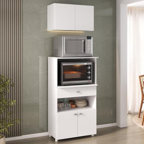 Kit Armário de Cozinha 62,5cm com Balcão para Forno/micro-ondas Multimóveis Mp2281 Branco