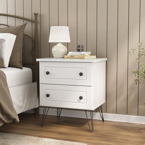 Mesa Cabeceira 2 Gavetas 62,5x54x42,8 cm Fort Branco