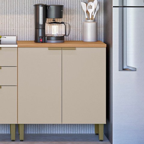 Balcão para Cozinha 80cm Selene 88x80x52 cm Marrom/Jequitibá/Off White Fosco