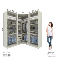 Guarda-roupa Modulado de Canto Closet com Espelho 6 Portas 3 Gavetas Seletto - 3