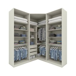 Guarda Roupa Modulado de Canto com Espelho 6 Portas 3 Gavetas Seletto Areia - 4