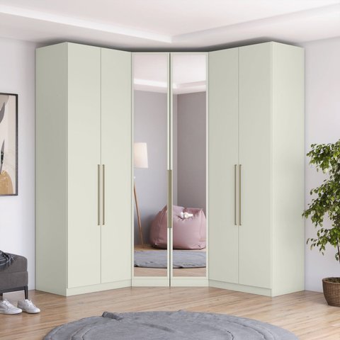 Guarda-roupa Modulado de Canto Closet com Espelho 6 Portas 3 Gavetas Seletto