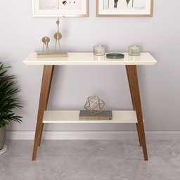 Aparador Davi 90x30 Tampo MDF 30mm pé em Madeira Off White/Amadeirado OFERTAMO - 1 Aparador Davi 90x30 Tampo MDF 30mm pé em Madeira Off White/Amadeirado OFERTAMO - 1