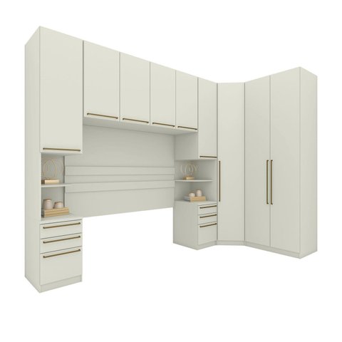 Guarda Roupa Solteiro Modulado 5 Peças com Cabeceira 9 Portas 6 Gavetas Seletto Areia