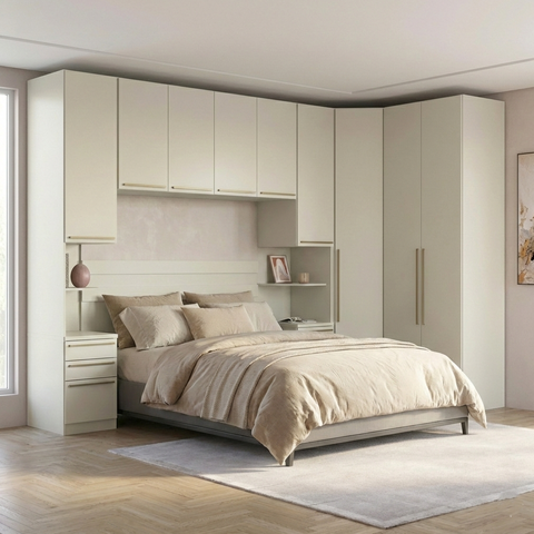 Guarda Roupa Casal Modulado 5 Peças com Cabeceira 9 Portas 6 Gavetas Seletto Areia Cinza