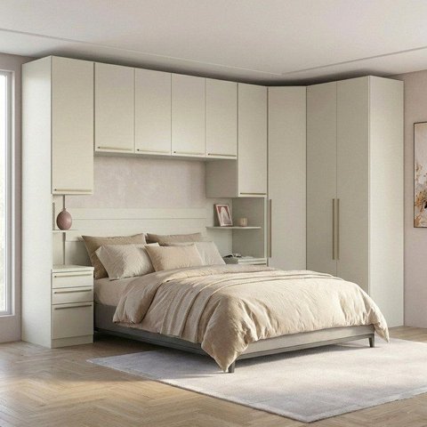 Guarda Roupa Casal Modulado 5 Peças com Cabeceira 9 Portas 6 Gavetas Seletto Areia HP