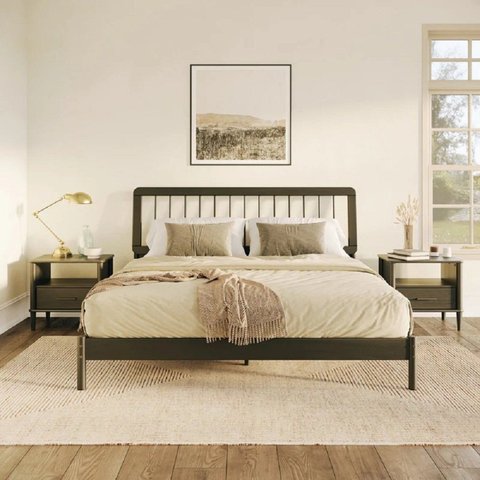 Cama King Frame 100 % Madeira Maciça Preto