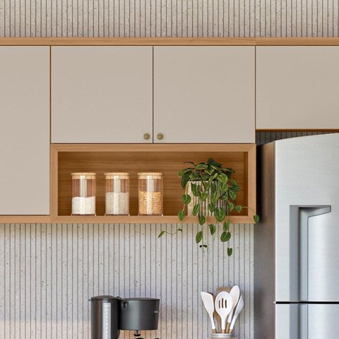Armário Aereo Duplo para Cozinha 80cm Selene Marrom/Jequitibá/Off White Fosco