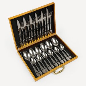 Faqueiro 24 Peças Inox com Maleta Elegante e Design Premium:dourada
