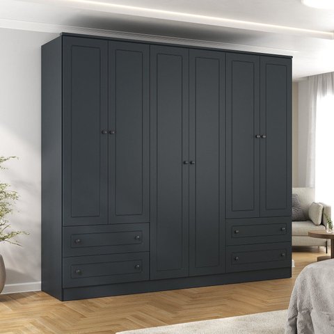 Guarda-Roupa Casal 6 Portas 4 Gavetas Fort Cinza/Grafitto