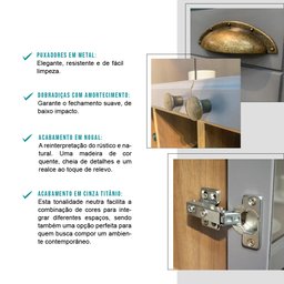 Cozinha Completa 5 Peças Milla Ultra com Armário e Balcão e Cristaleira Nogueira e Cinza Carraro - 3
