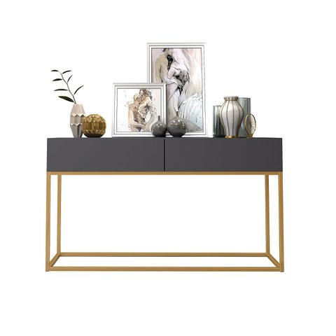 Aparador Eros Cinza Com Pés De Ferro Base Dourado