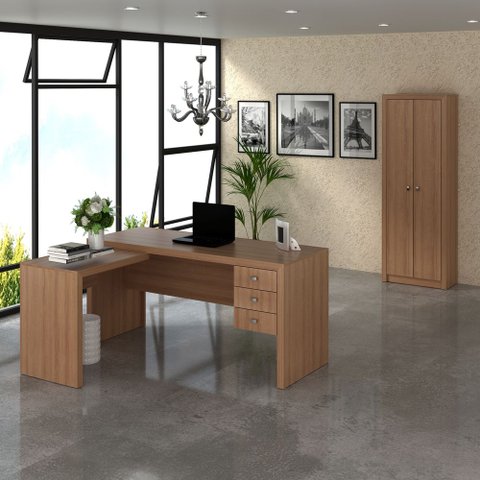 Conjunto de Escritório com Escrivaninha 02 pç CJ43018-077 Tecno Móbili - Tecno Móbili Amêndoa