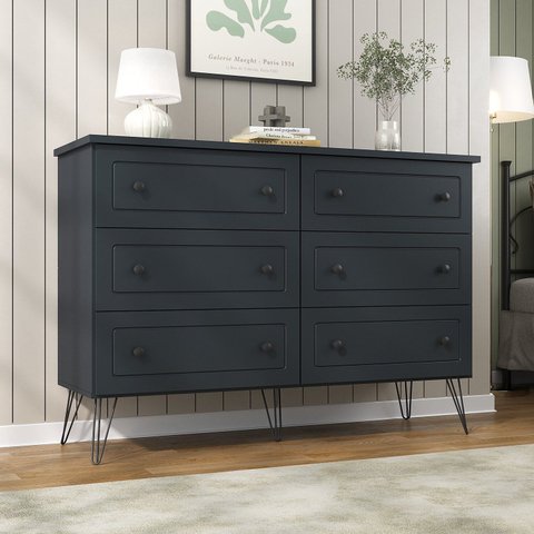 Cômoda para Quarto 6 Gavetas 95x136x43,3 cm Fort Cinza/Grafitto
