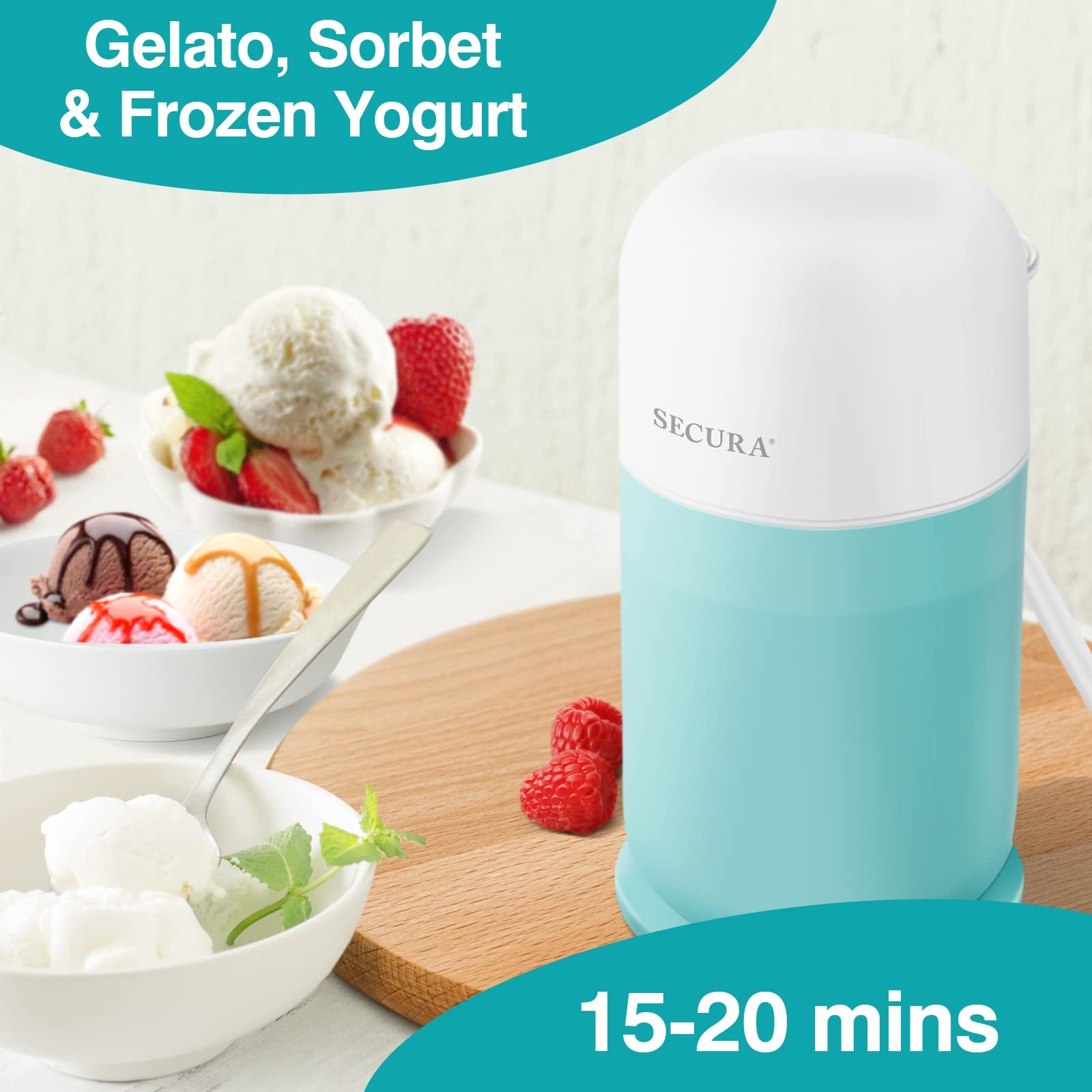 Secura Máquina de Sorvete Elétrica Mini, 400ml, para Sorvete e Iogurte Gelado - 3