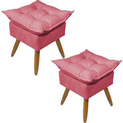 Kit 2 Puff Decorativo Quadrado para Sala Quarto Penteadeira Recepção Alice Pé Palito Castanho Suede