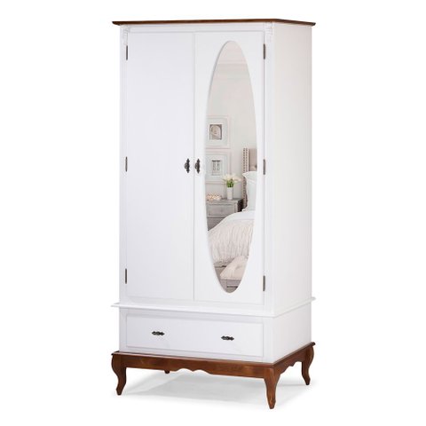 Guarda Roupa Solteiro Com Espelho 2 Portas 1 Gaveta 60406E Linz Móveis - Branco/Imbuia