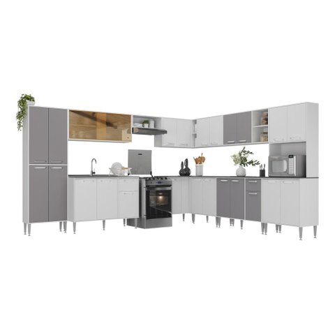 Armário de Cozinha Completa Modulada 11 Pçs Siena Multimóveis Mp2241 Branco/lacca Fumê