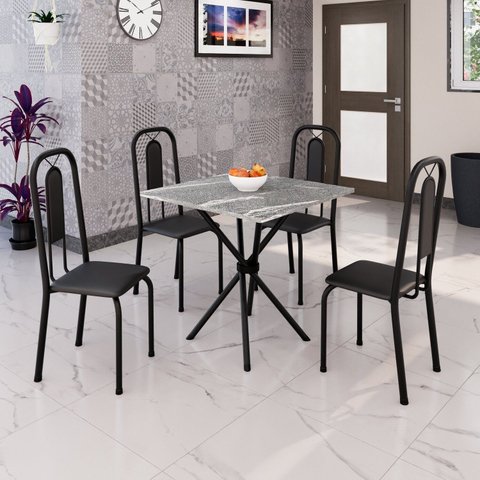 Conjunto Sala de Jantar com 4 Cadeiras Lívia Preto