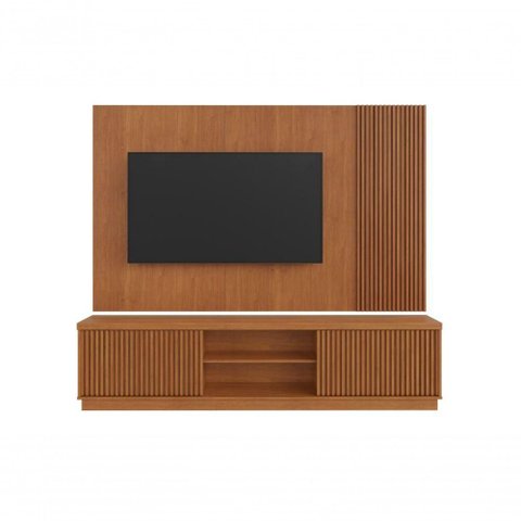 Painel com Rack Home Arezzo para TV 75" 220cm MDF-MDP 2 Portas Amadeirado Mavaular Móveis