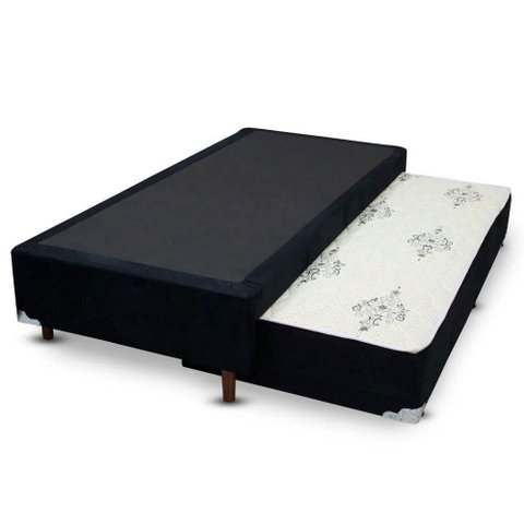 Cama Box Bicama Auxiliar Solteiro Suede Espuma 8cm Madeira Preto Homequeen