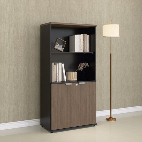 Armário Misto para Escritório com Nicho e Portas com Chave 159,6cm P25 Branco/Preto/Walnut