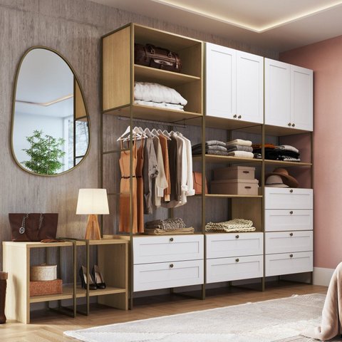 Guarda-roupa Closets Modulado Americano Mdf 5 Peças 8 Gavetas