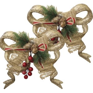 Kit 12 Enfeite Pendente Laço Natalino 18cm Dourado Brilho