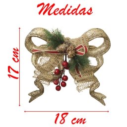 Kit 12 Enfeite Pendente Laço Natalino 18cm Dourado Brilho - 5