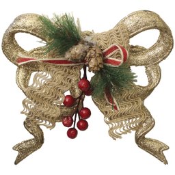 Kit 12 Enfeite Pendente Laço Natalino 18cm Dourado Brilho - 4
