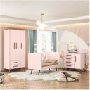 Ver imagem 2 de Quarto de Bebê Completo Guarda-Roupa, Berço e Cômoda Q-Encanto Retrô Rosa/Acetinado