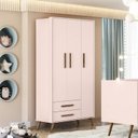 Ver imagem 5 de Quarto de Bebê Completo Guarda-Roupa, Berço e Cômoda Q-Encanto Retrô Rosa/Acetinado