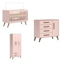 Ver imagem 6 de Quarto de Bebê Completo Guarda-Roupa, Berço e Cômoda Q-Encanto Retrô Rosa/Acetinado
