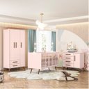 Ver imagem 1 de Quarto de Bebê Completo Guarda-Roupa, Berço e Cômoda Q-Encanto Retrô Rosa/Acetinado