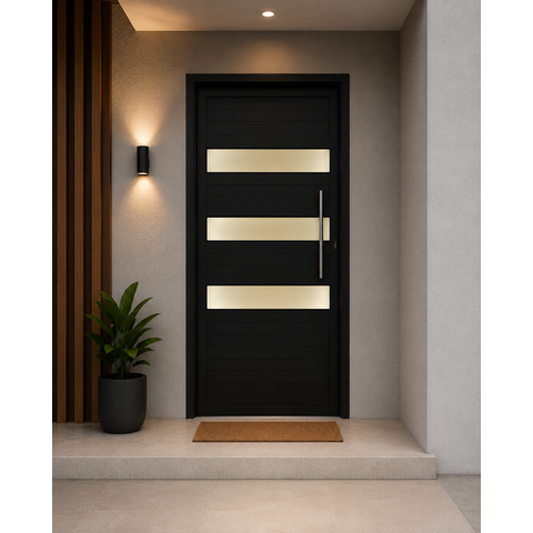 Porta Pivotante Preto 3 Vidros 210x100 Lado Esquerdo