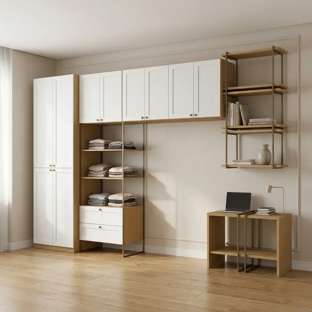 Guarda Roupa Closet Modulado Americano 9 Peças 100% MDF Infinity Savana/Branco Fosco