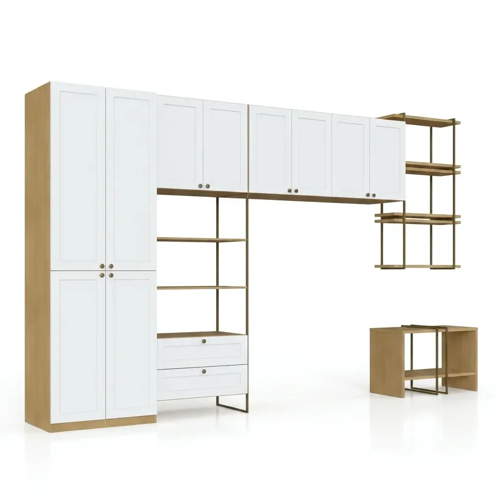 Ver imagem 2 de Guarda Roupa Closet Modulado Americano 9 Peças 100% MDF Infinity Savana/Branco Fosco