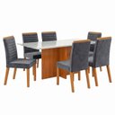 Ver imagem 2 de Conjunto Sala de Jantar Mesa Lana 160cm Tampo MDF Vidro Canto Reto 6 Cadeiras Tainá